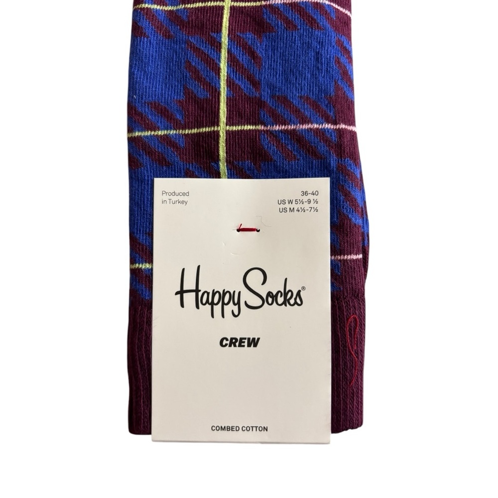 Happy Socks Crew cut combed cotton razor check checkered plaid striped pare NWT - Picture 4 of 6